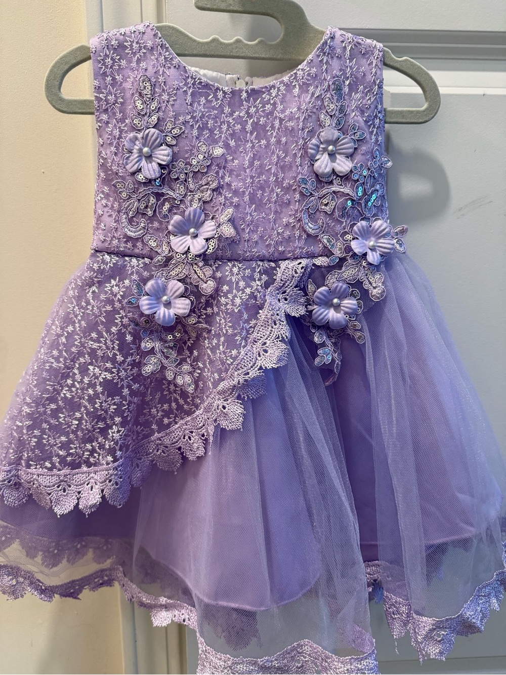 Lavender Floral Appliqué Tulle Dress